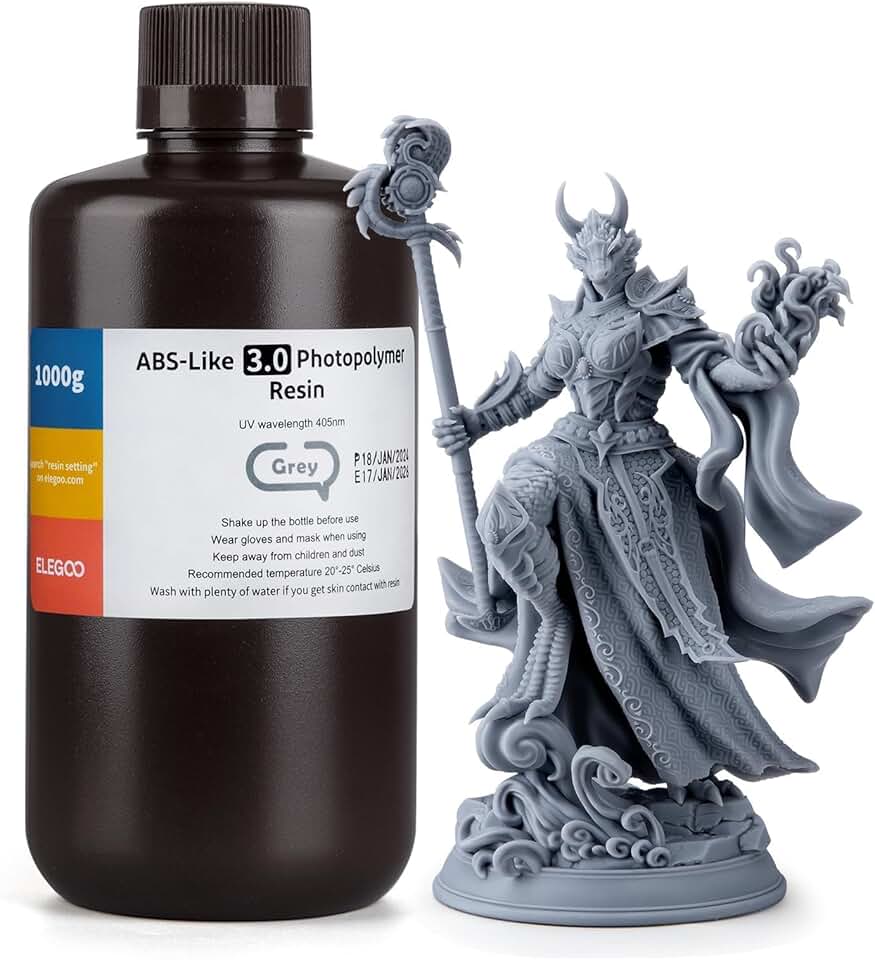 ELEGOO ABS-Like Resina 3.0 para impressora 3D Cinza 1KG - Resina de fotopolímero padrão de cura UV 405nm para impressão 3D LCD/MSLA/DLP