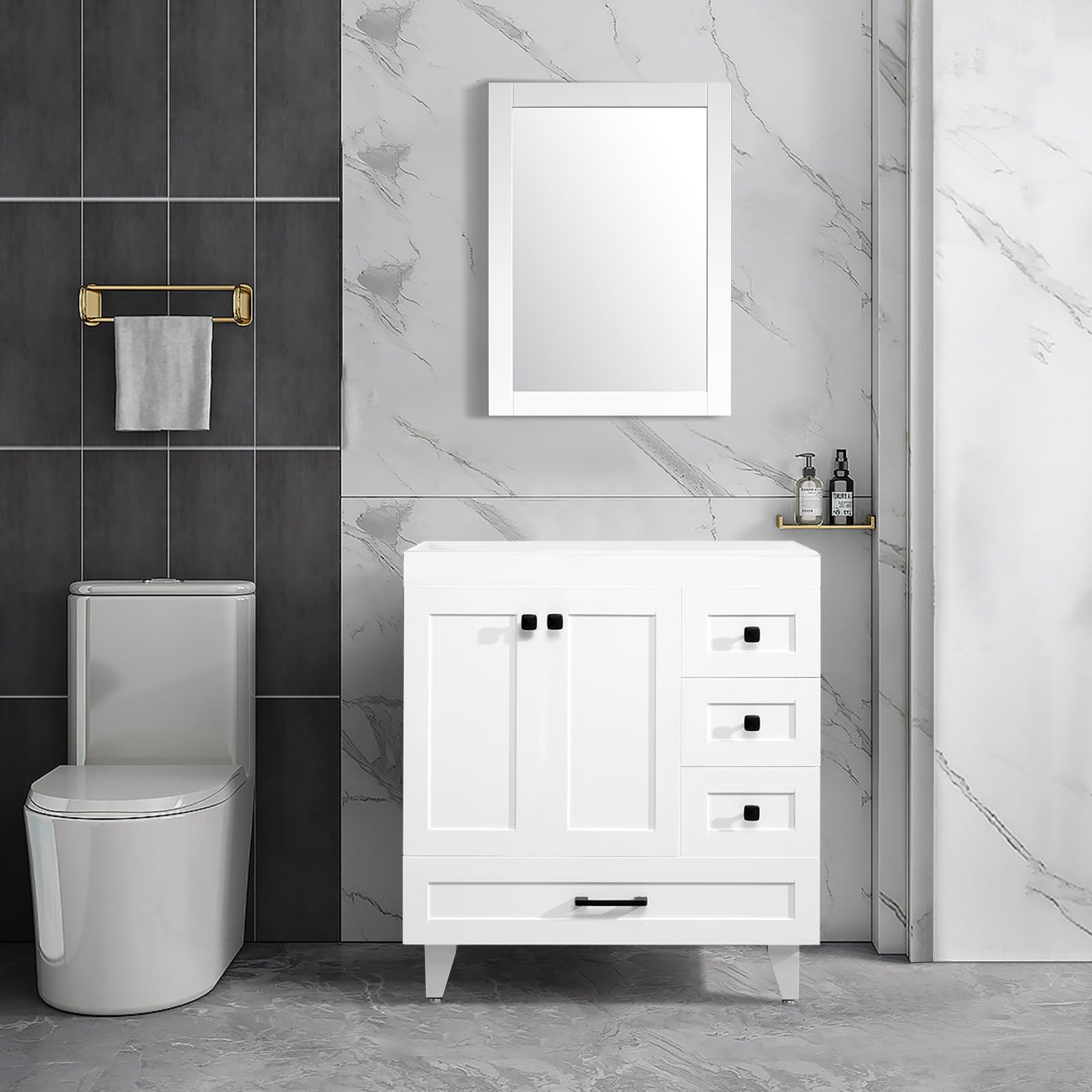 30 Inch Bathroom Vanity with Soft Closing Door and Drawers,White Freestanding Bathroom Cabinet, Not Included Sink, Faucet