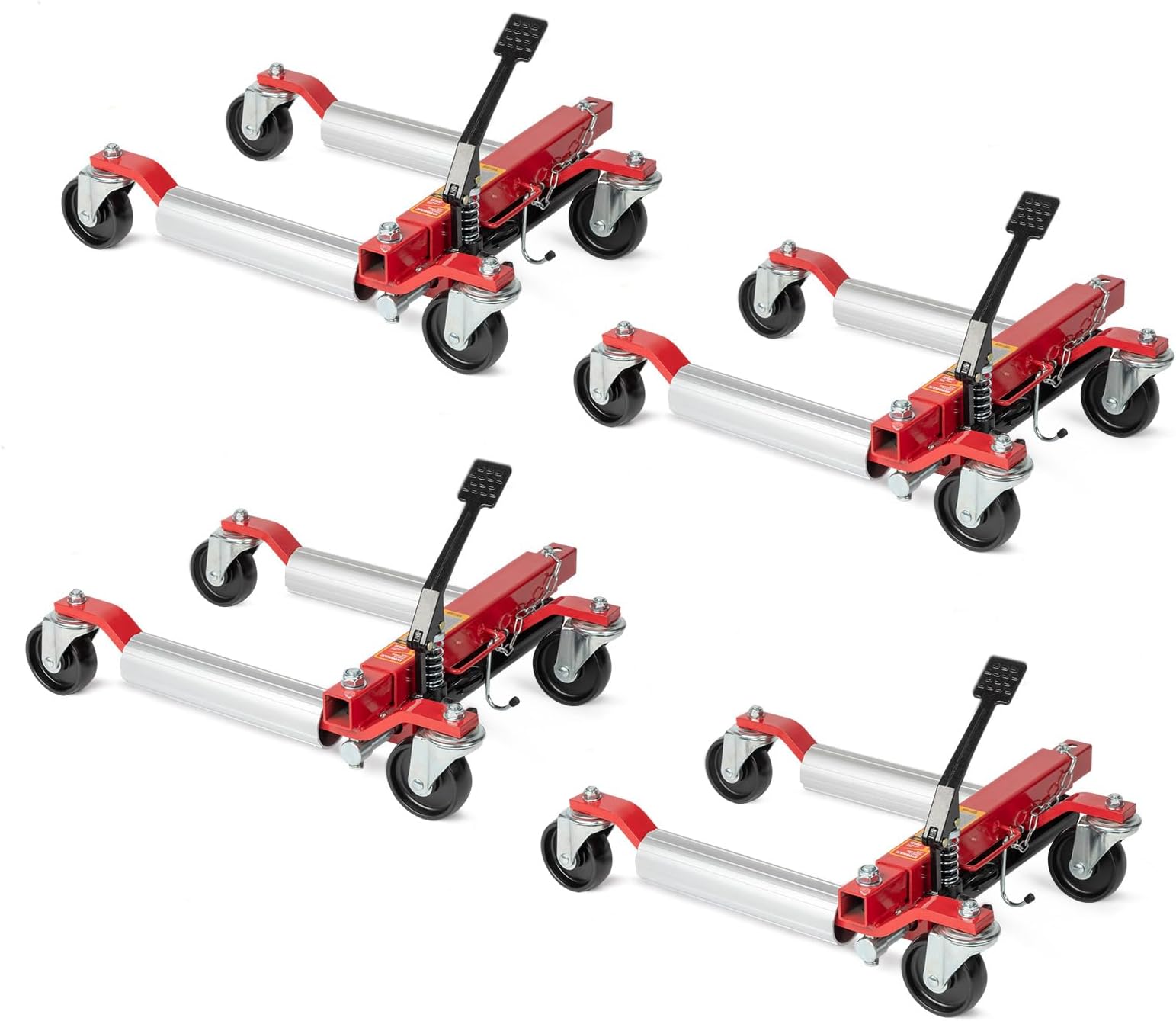 TUFFIOM Hydraulic Car Dolly Set of 4, Foot Pedal car Positioning Jack,6000lbs 12“ Wheel Vehicle Mover w/ 360° Swivel Wheels, Heavy Duty Tire Skate for Auto Repair, Garage & Workshop,Red