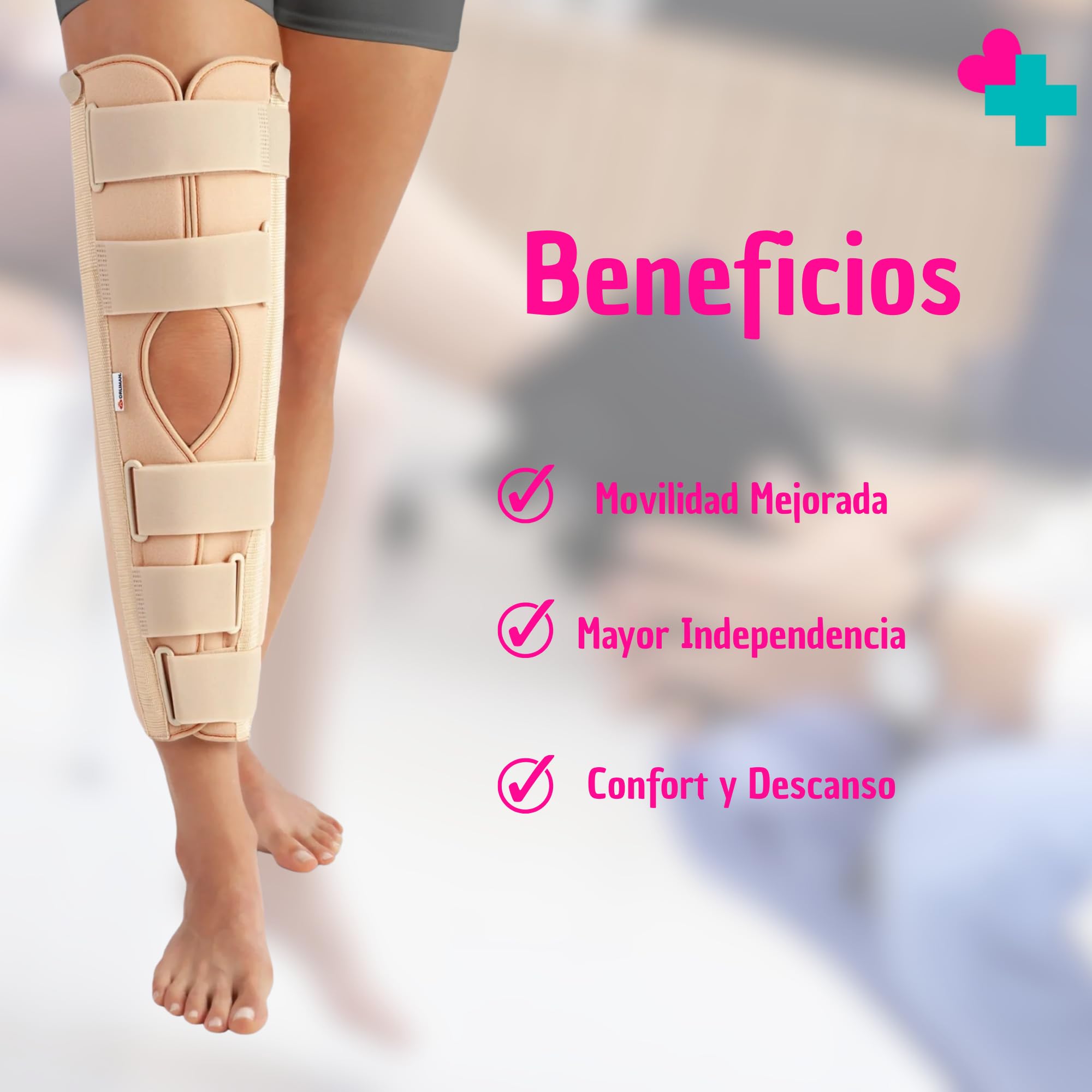 GERCARE Órtesis Inmovilizadora de Rodilla de Tres Paneles 0°. Rodillera Ortopédica Ajustable para Inmovilización Completa. Soporte Postoperatorio y Recuperación de Lesiones (Altura: 50 cm)