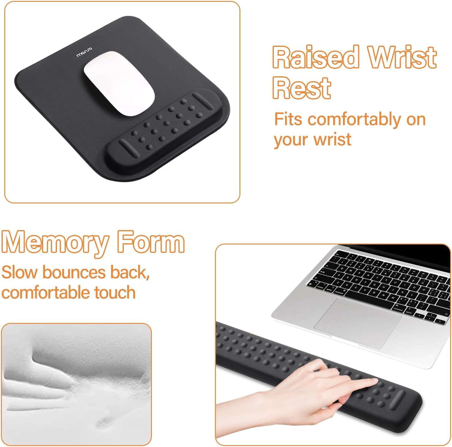 MOSISO Computer Keyboard Stand&Wrist Rest Support for Keyboard &Mouse Pad Set, Ergonomic Massage Wrist Rest Set, Easy Typing Working Acrylic Clear Stand for Office Home, Black