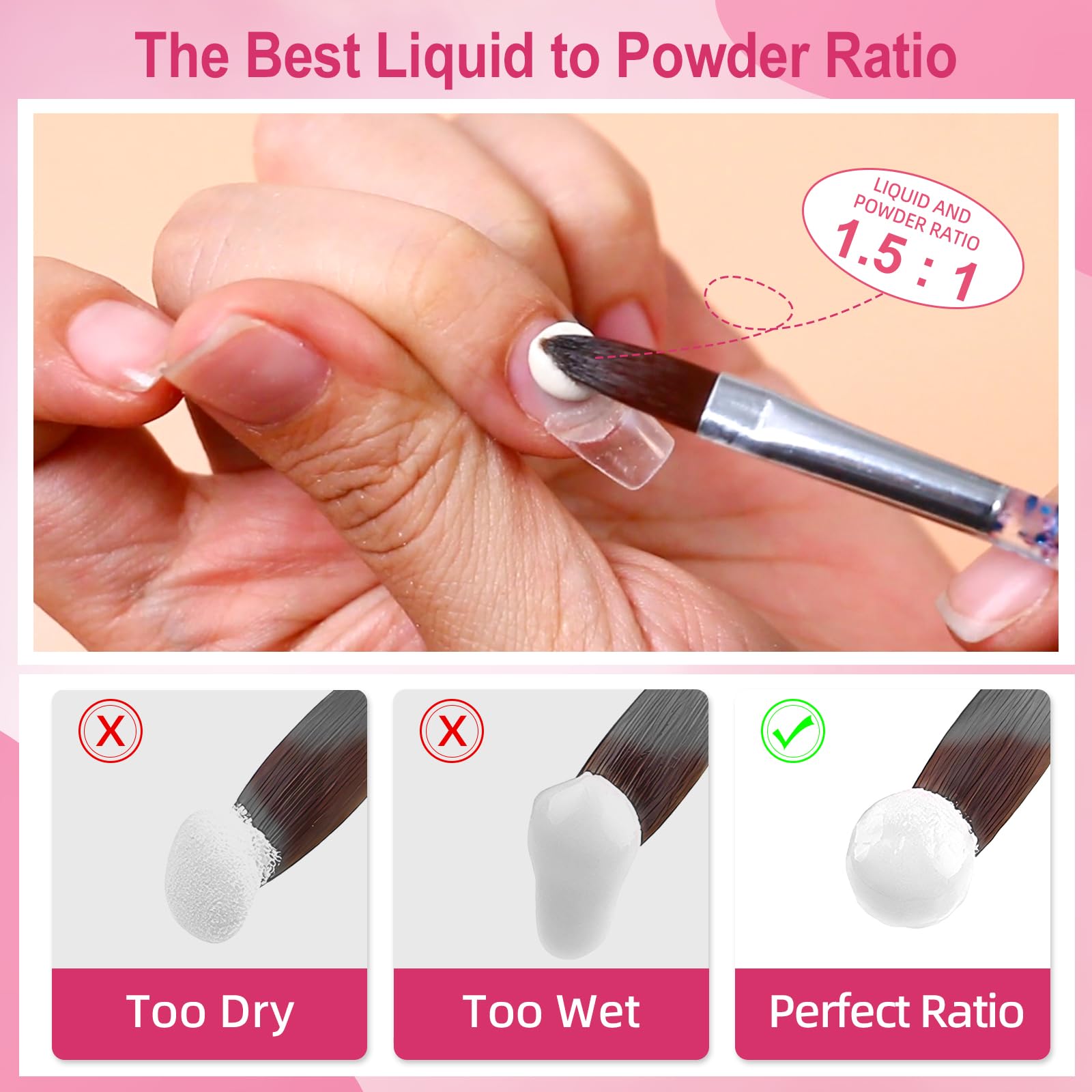 Major Dijit Acryl Nägel Starterset mit UV Lampe Acryl Nagel Set für Anfänger – Acrylpulver, Nagelfeile Nägel Selber Machen Set für luxuriöse Maniküre daheim, Pink Kosmetiktasche, Salonqualität