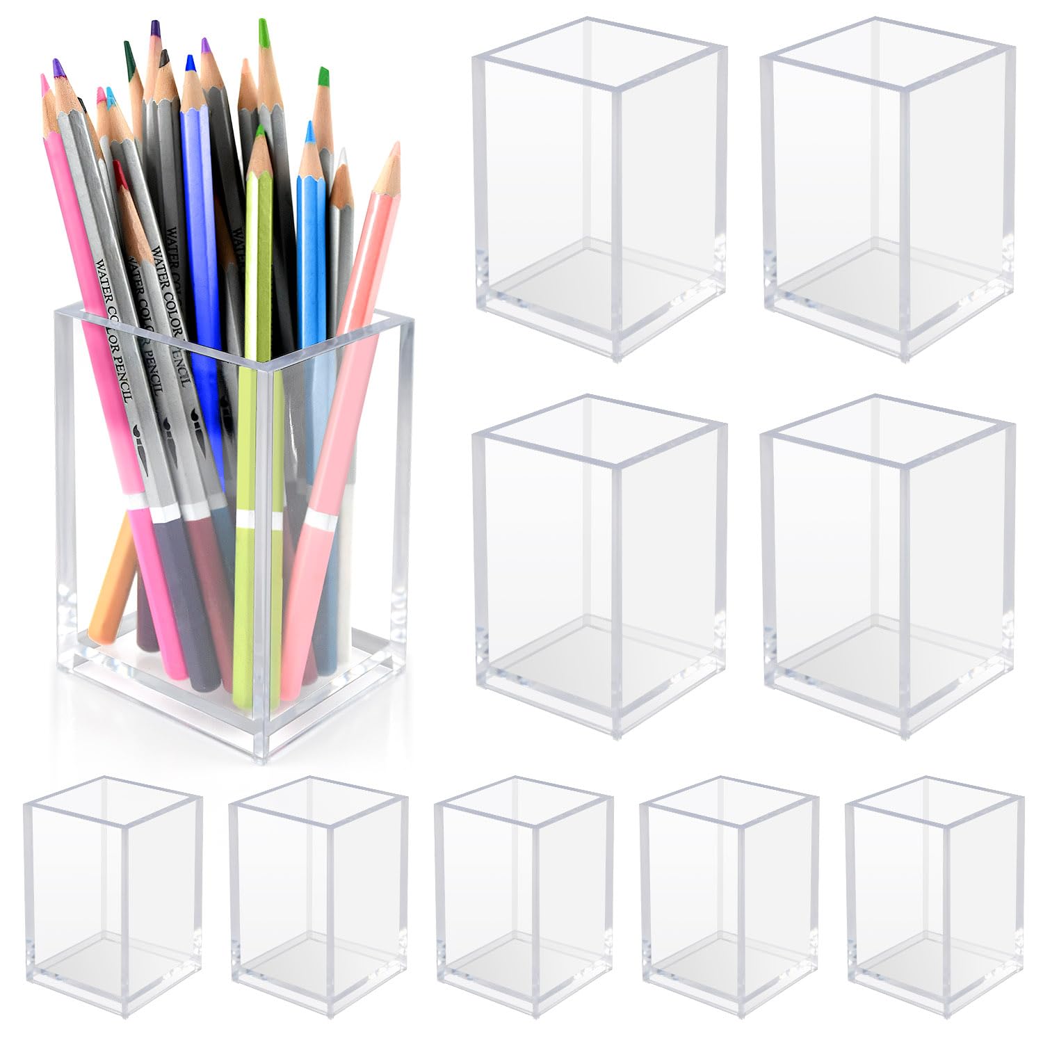Organizer da scrivania in acrilico, portapenne multiuso per ufficio, pennelli da trucco, porta pennarelli/pennelli, accessori per casa e studio, 6,5 x 10 cm (10)