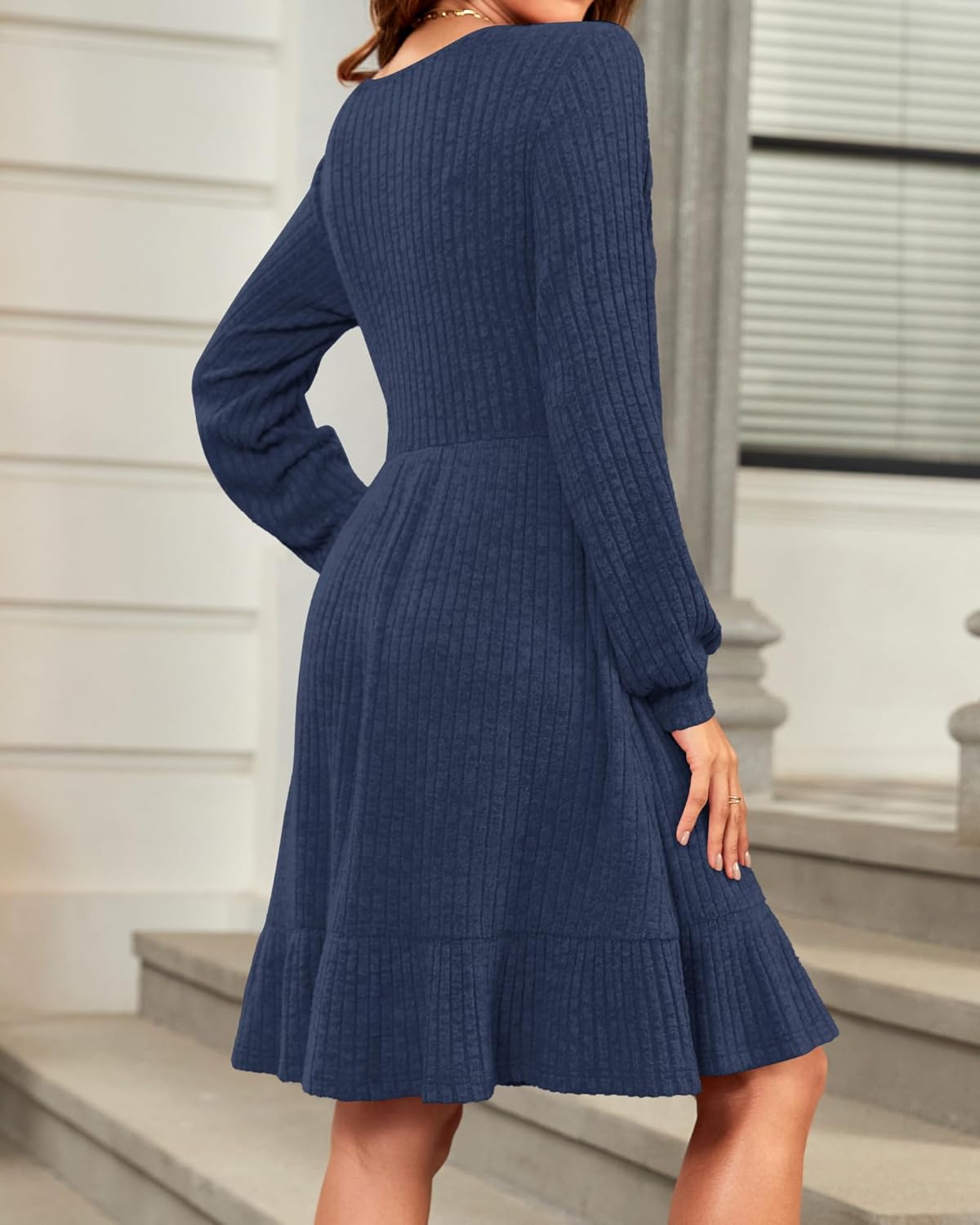 AUSELILY Womens Fall Dress 2025 Square Neck Long Sleeve Dresses Casual A Line Knit Sweater Dress with Pockets - Image 3