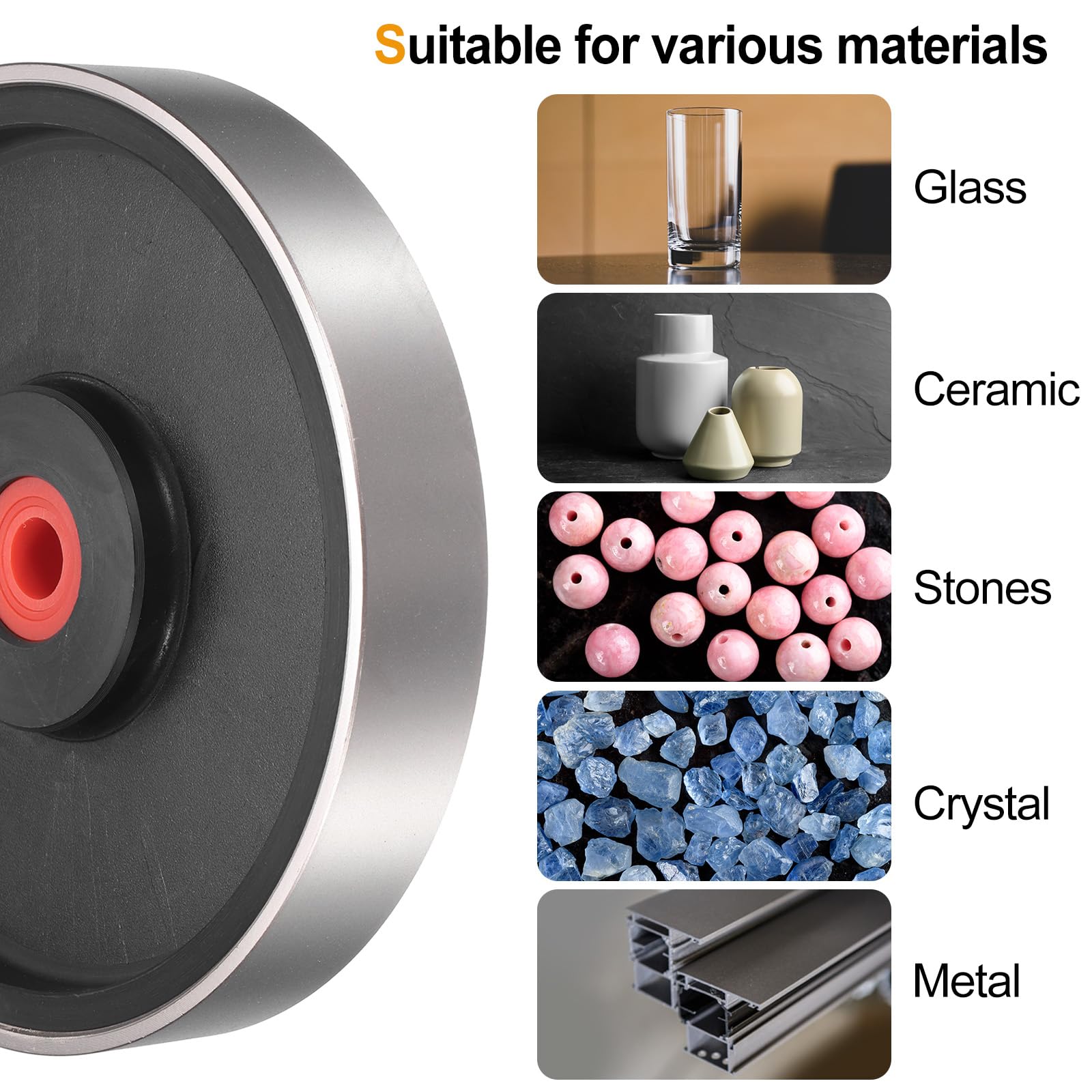 sourcing map Rueda lapidaria de diamante de 6 x 1 pulgada con agujero de eje de 1 pulgada, ruedas de molienda de joyería de grano 1000 con reductores, para piedra, mármol, gema, vidrio, cerámica,