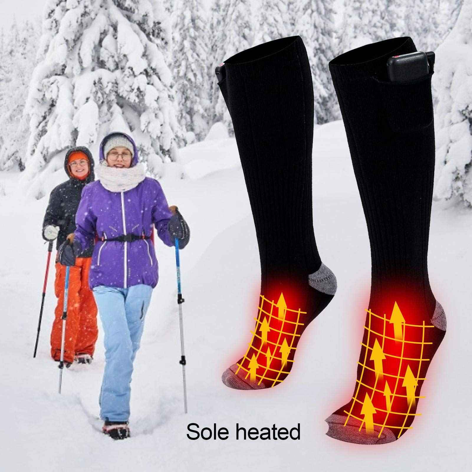 Chaussettes Chauffantes, Chaussettes Chauffantes Électriques pour Hommes Femmes, Chaussettes d'hiver Chaudes en Coton pour Sports de Plein Air - Camping, Pêche, Cyclisme, Moto, Patinage et Ski
