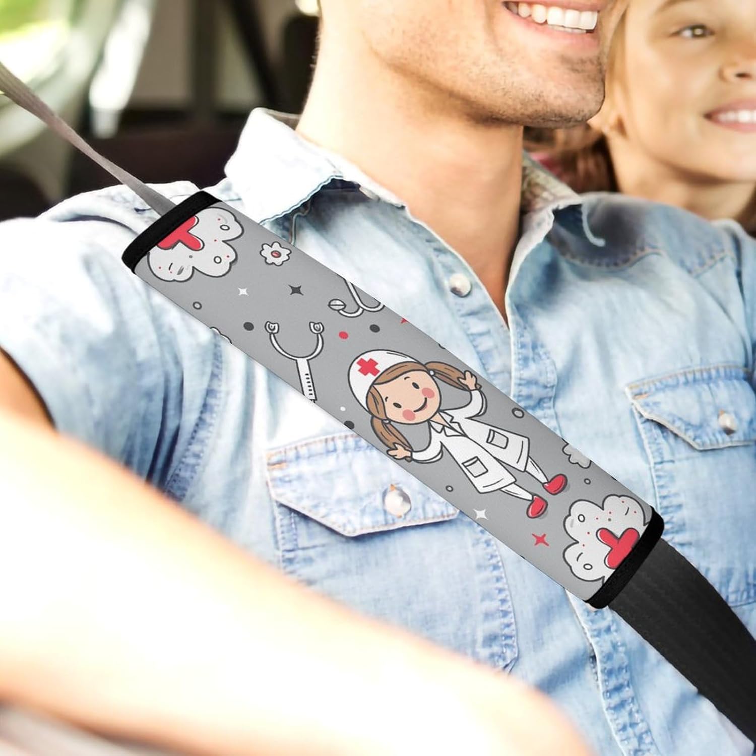 2 PCS Super Soft Car Seat Belt Pad, Cute Cartoon Medical Icons Printed Waterproof Sweat-Absorbing Seat Belt Covers Backpack Shoulder Pad for All Car Seats Baby Strollers