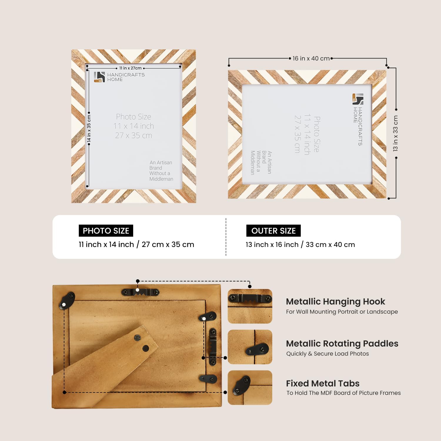 Handicrafts Home Picture Frame 11x14 Photo Frames, Marquet-Chevron Collection, Pack of 2 MARQUET-CHEVRON 11x14