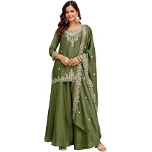 TRENDMALLS Womens Art Silk Embroidery Sequence Work Kurta Palazzo Set with Dupatta Salwar Suit Set For Women