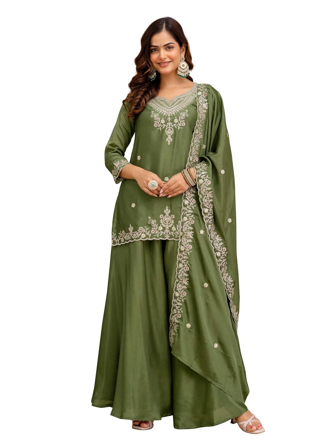 TRENDMALLS Women's Art Silk Embroidery Sequence Work Kurta Palazzo Set with Dupatta Salwar Suit Set For Women - Review, Price and Buying Guide