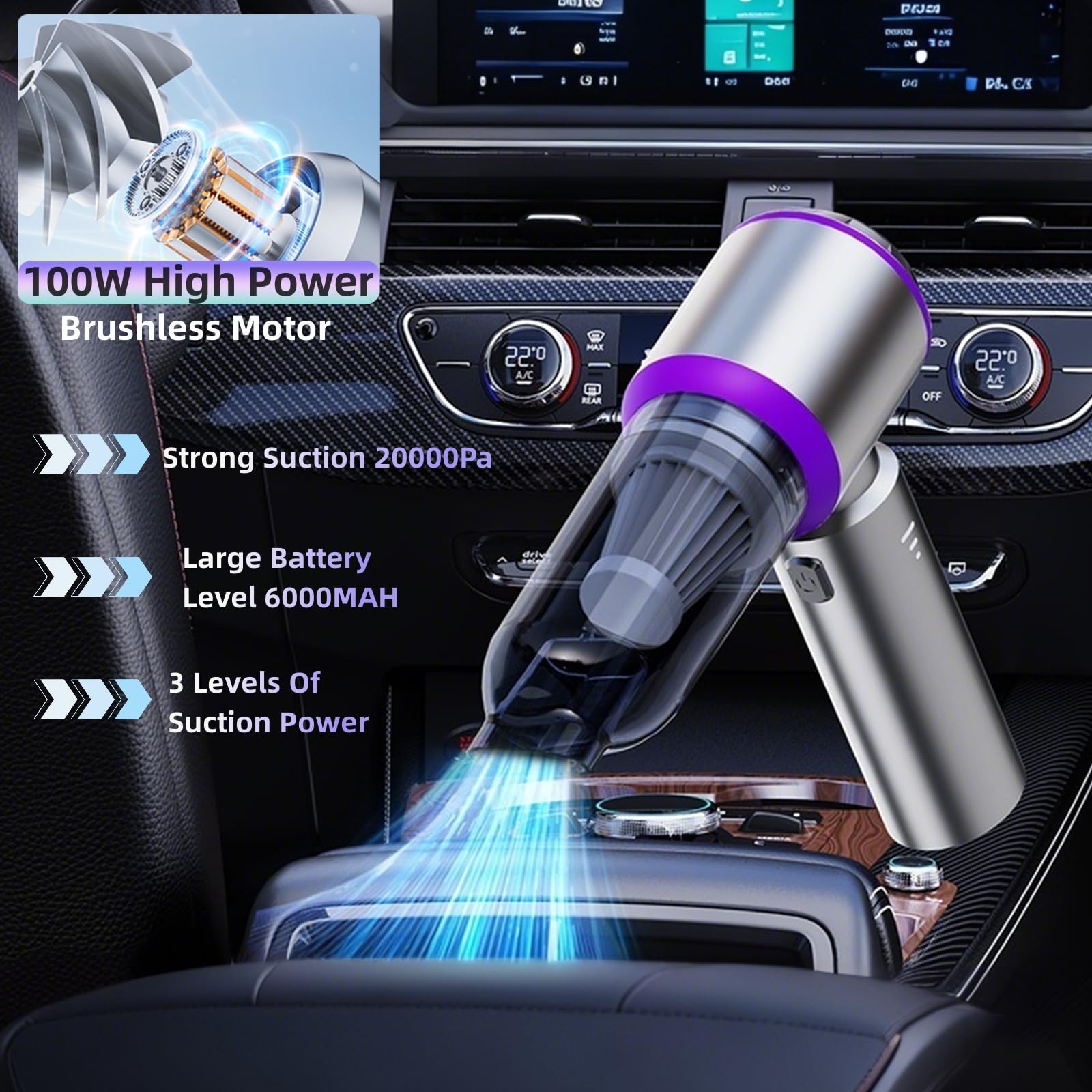 Kedifoai Aspirabriciole Senza Fili, 20000Pa 4 in 1 Aspirapolvere Auto Portatile,Aspiratore e Soffiatore con Motore Brushless,USB C Mini Aspirapolvere Potente per Auto Casa Ufficio Peli di Domestici