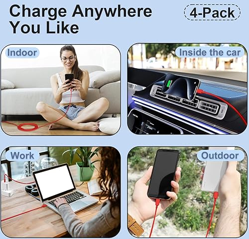 Vista 7 de Carplay - Cable de carga USB C para iPhone 16 15 Pro Max, paquete de 4 [3/3/6/6 pies] 60 W USB C a USB C cable y USB A a USBC cable de carga rápida