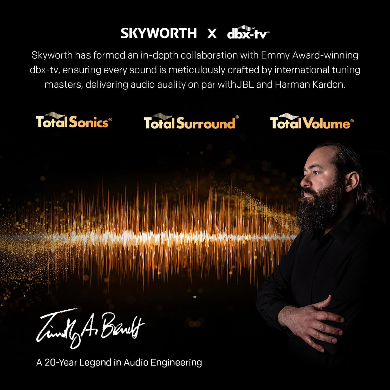 Image depicting sound wave visualization and 'SKYWORTH x dbx-tv' branding