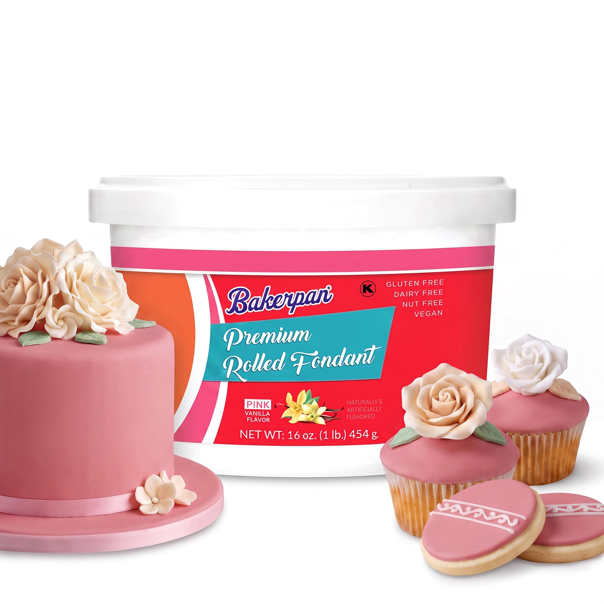 Bakerpan Premium Rolled Pink Fondant For Cake Decorating - 1 Pound