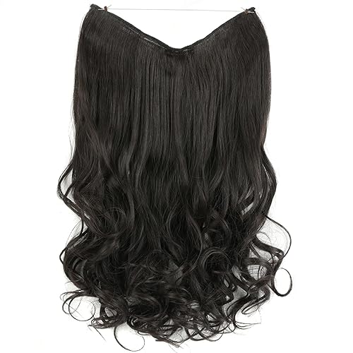 Miniatura 6 de GIRLSHOW extensiones de cabello sintético tipo halo de 24pulgadas 48onzas rizadas onduladas largas alambre invisible y transparente tamaño ajustable