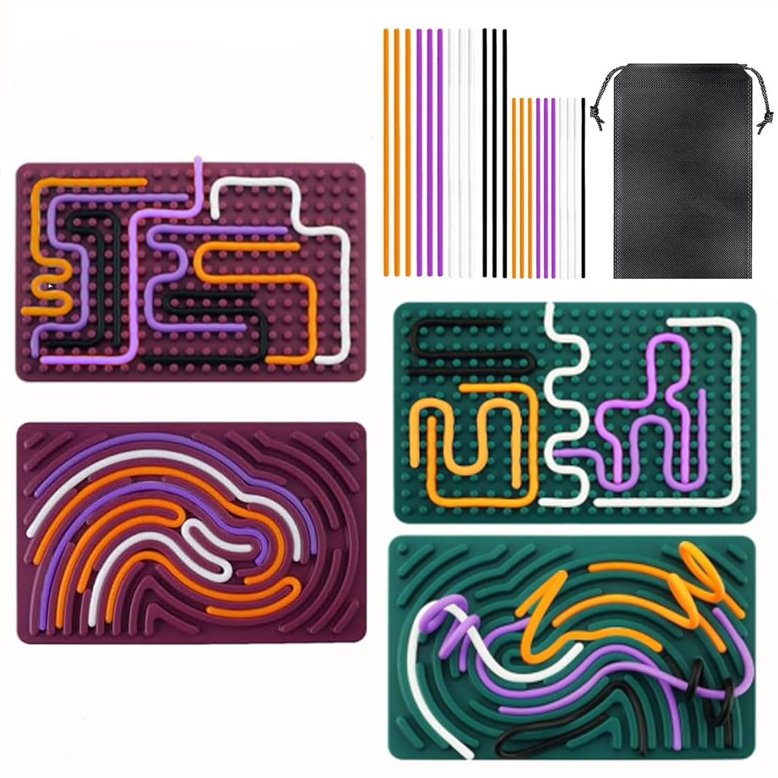 Spurleh 2pcs Silicone Sensory Activity Board Double-Sided Sensory Toy Activity Board with 22 Silicone Sticks for Children for Anxiety Autism (Green & Red)