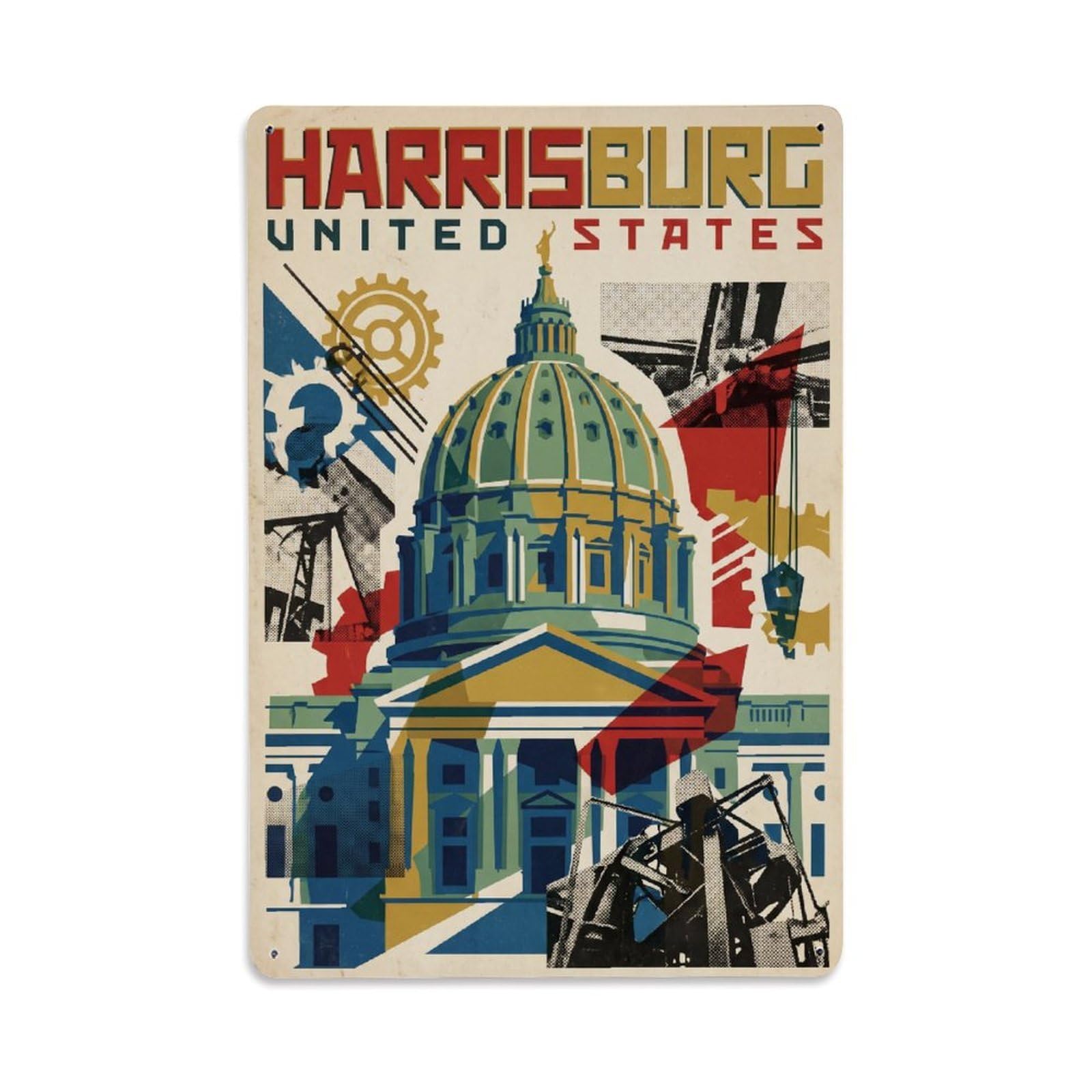 Xanthor Style Vintage Usa Harrisburg Travel Metal Tin Sign