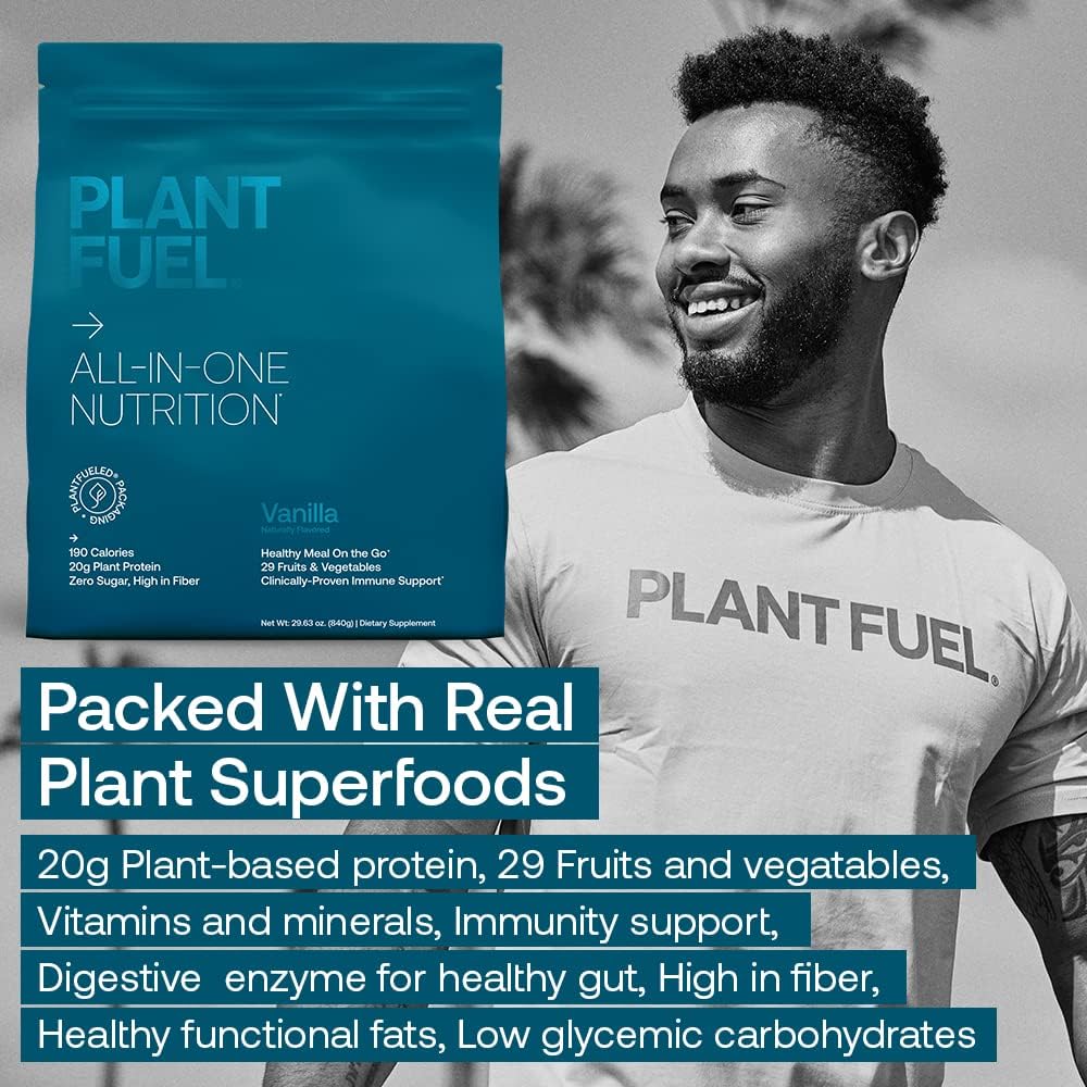 Plantfuel Vegan All-in-One Nutrition Meal Replacement, Vanilla - Superfood Packed Plant Based Protein Powder, 20g Protein, 5g Fiber - 20 Servings