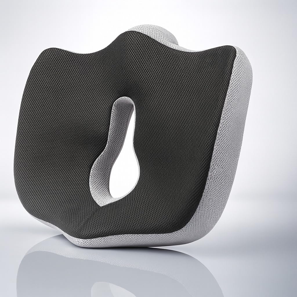 Grin Health Coccyx Plus Seat Cushion for Chair, Car Seat (High Density)| Ortho Chair Cushion for Tailbone, Coccyx, Hip & Lower Back Pain | Piles Pillow for Sitting Relief from Hemorrhoids, Upto 120 kg