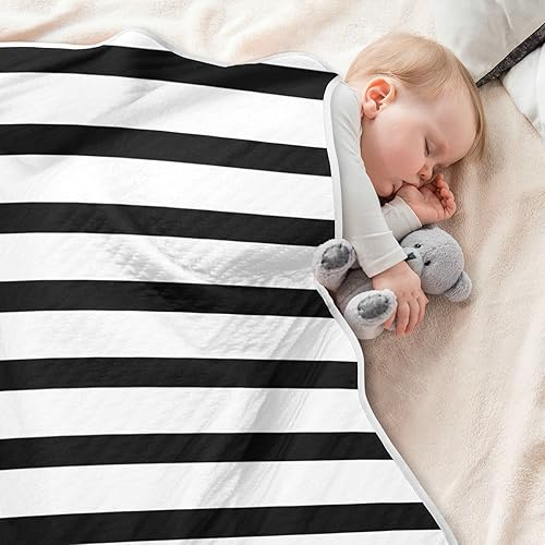 Miniatura 5 de Manta de bebé personalizada a rayas blancas y negras para niños y niñas, manta personalizada para siesta infantil unisex