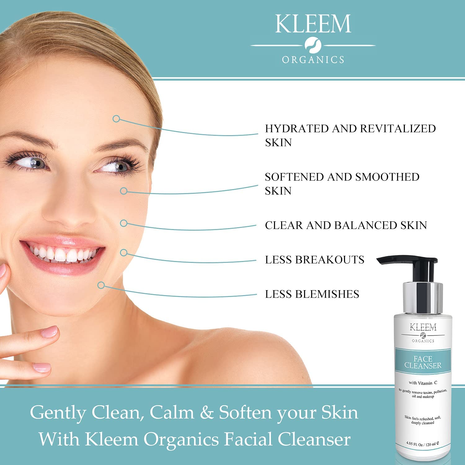 Anti Aging Facial Cleanser - Vitamin C Face Wash - Breakout & Blemish - Clear Pores on Oily, Dry & Sensitive Skin with Organic Ingredients. Gentle and Hydrating Facial Cleanser for All Skin Types : Beauty & Personal Care