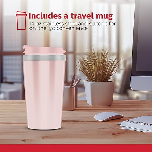 Miniatura 3 de Holstein Housewares Cafetera personal con taza de viaje de 14 onzas, máquina compacta de un solo toque con filtro reutilizable, apagado automático,