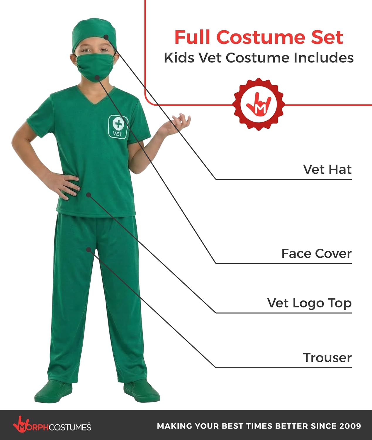 fun shack Vet Costume for Kids, Animal Doctor Scrubs with Mask & Cap, Kids Veterinarian Dress Up for Girls & Boys