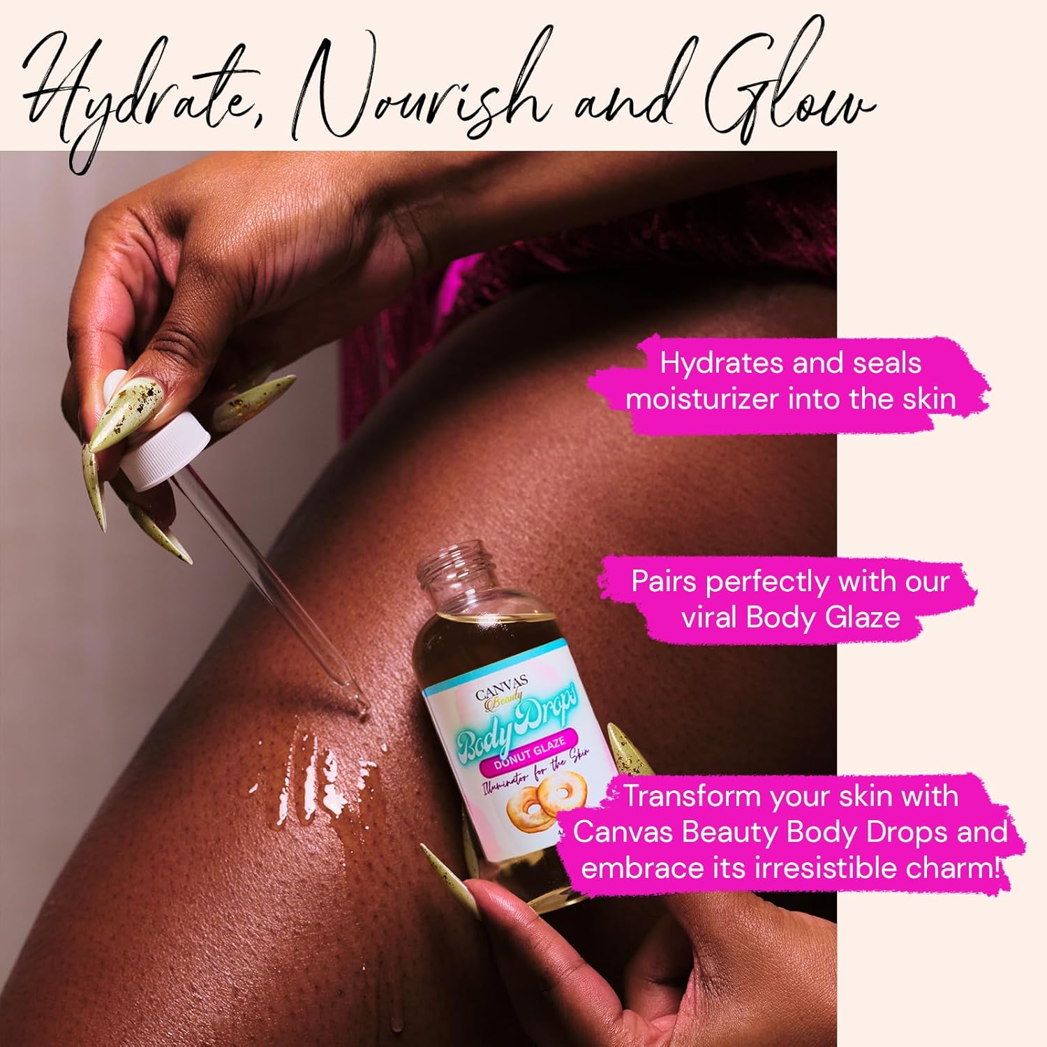 Canvas Beauty Body Drops, Glazed Donut - With Coconut Oil, Jojoba Oil & Vitamin E - Image 2
