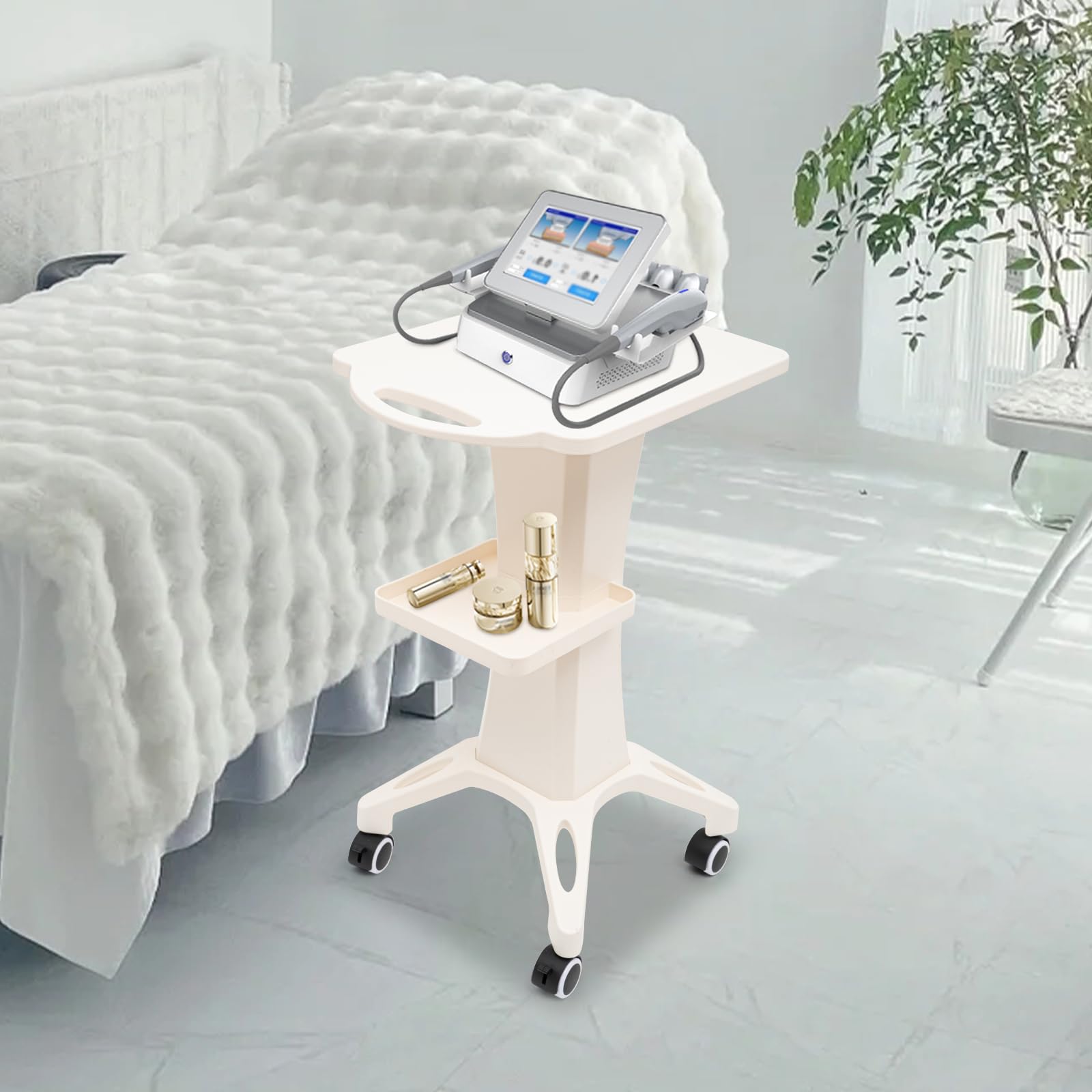 Carrello per salone di bellezza, carrello a 2 ripiani, per spa, attrezzature di bellezza, manutenzione, vassoio portaoggetti, carrello porta macchina di bellezza, carico massimo 40 kg