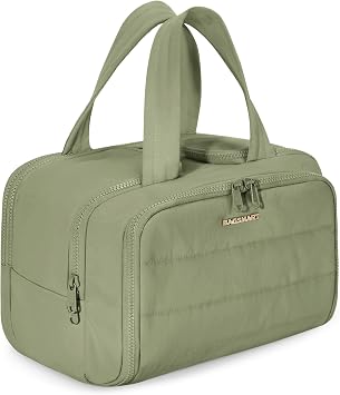 BAGSMART Travel Toiletry Bag, Lightweight Large Wide-open Travel Bag for Women, Puffy Cosmetic Makeup Bag Organizer with Handle for Accessories,Essentials, Toiletries, Green