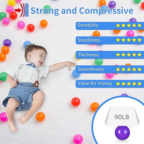 Miniatura 4 de STARBOLO Pelotas para niños, paquete de 100 170 bolas de repuesto de plástico a prueba de aplastamiento para hogueras de bolas, colores brillantes