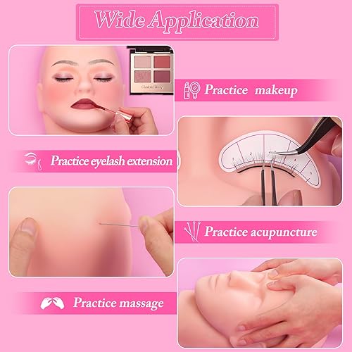 Miniatura 2 de Cabeza de maniquí de pestañas para entrenamiento de práctica, cabeza de maniquí de cosmetología, cabeza de muñeca con pestañas de ojos, kits de
