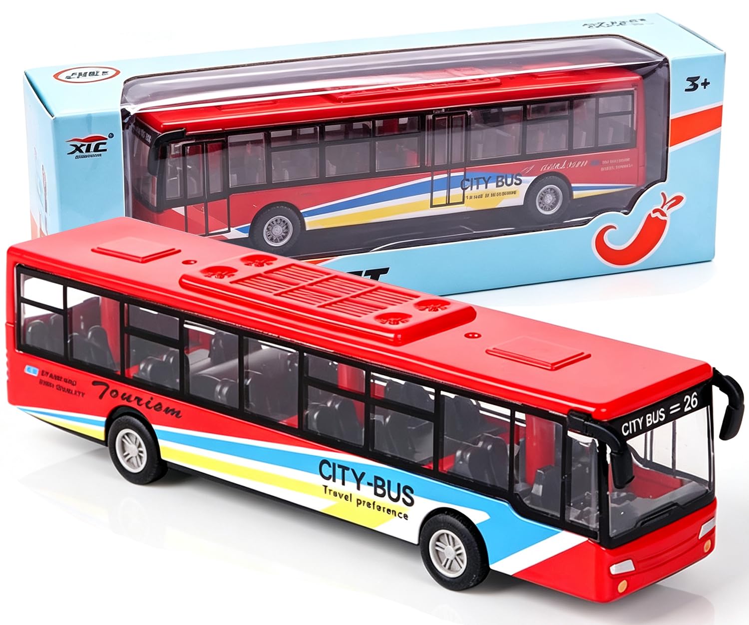 VorPrillynt Bus Car, Pull Back Vehicle Bus, 1:32 Scale City Bus Car, Mini Model Car, Mini Friction Powered City Play Vehicle Car Model, Educational Gift for Birthday Party, Red