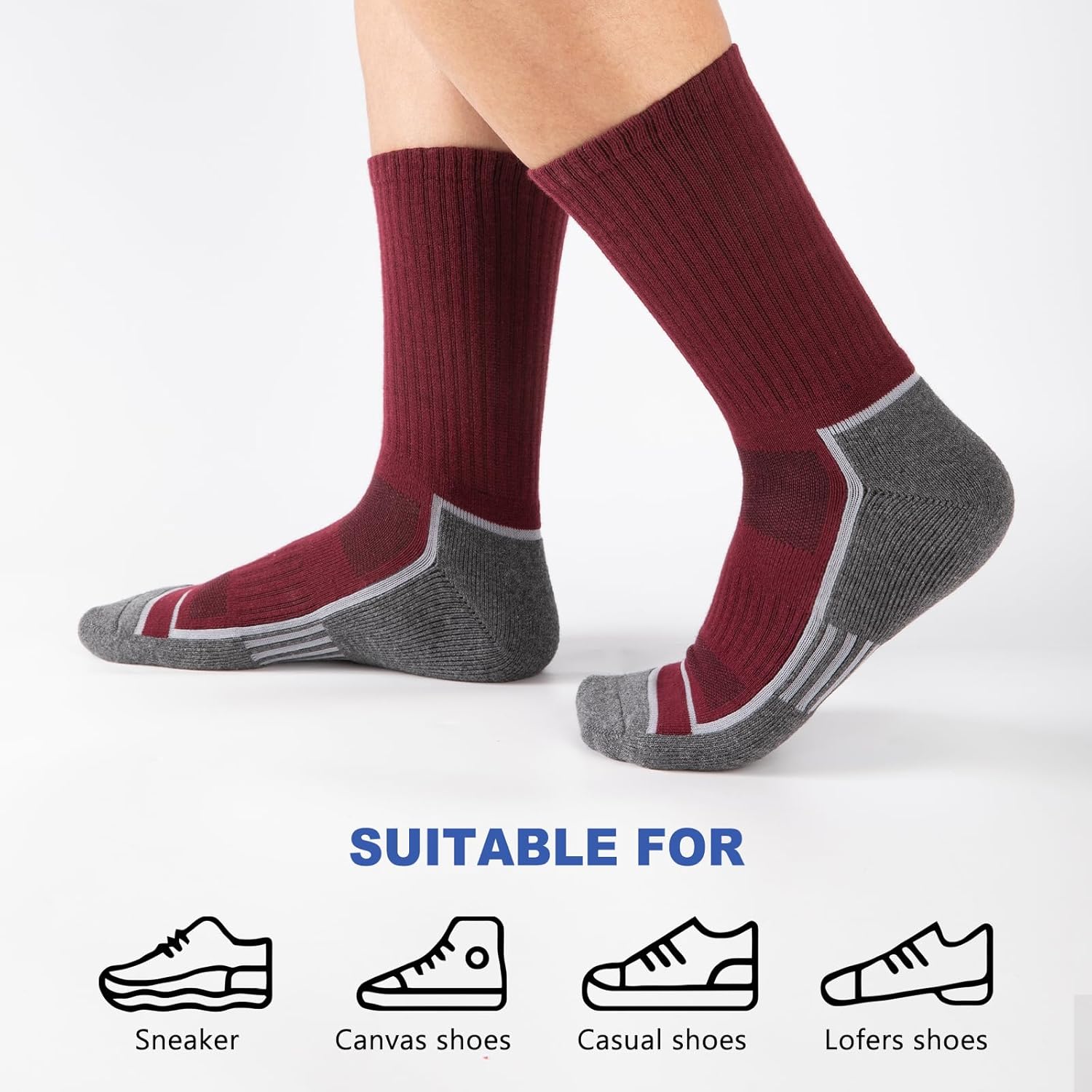 COOPLUS Mens Cotton Cushioned Crew Socks Athletic Running Moisture Wicking Performance Work Boot Socks for Men 6 Pairs - Image 6