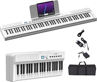 Verbesserte Faltbares Klavier 88 Tasten, Halbgewichtete Tastatur in voller Größe Unterstützt MIDI, Tragbares Folding Piano Keyboard Bluetooth mit MIDI-Datenkabel Geeignet für Geschenke (Weiß)