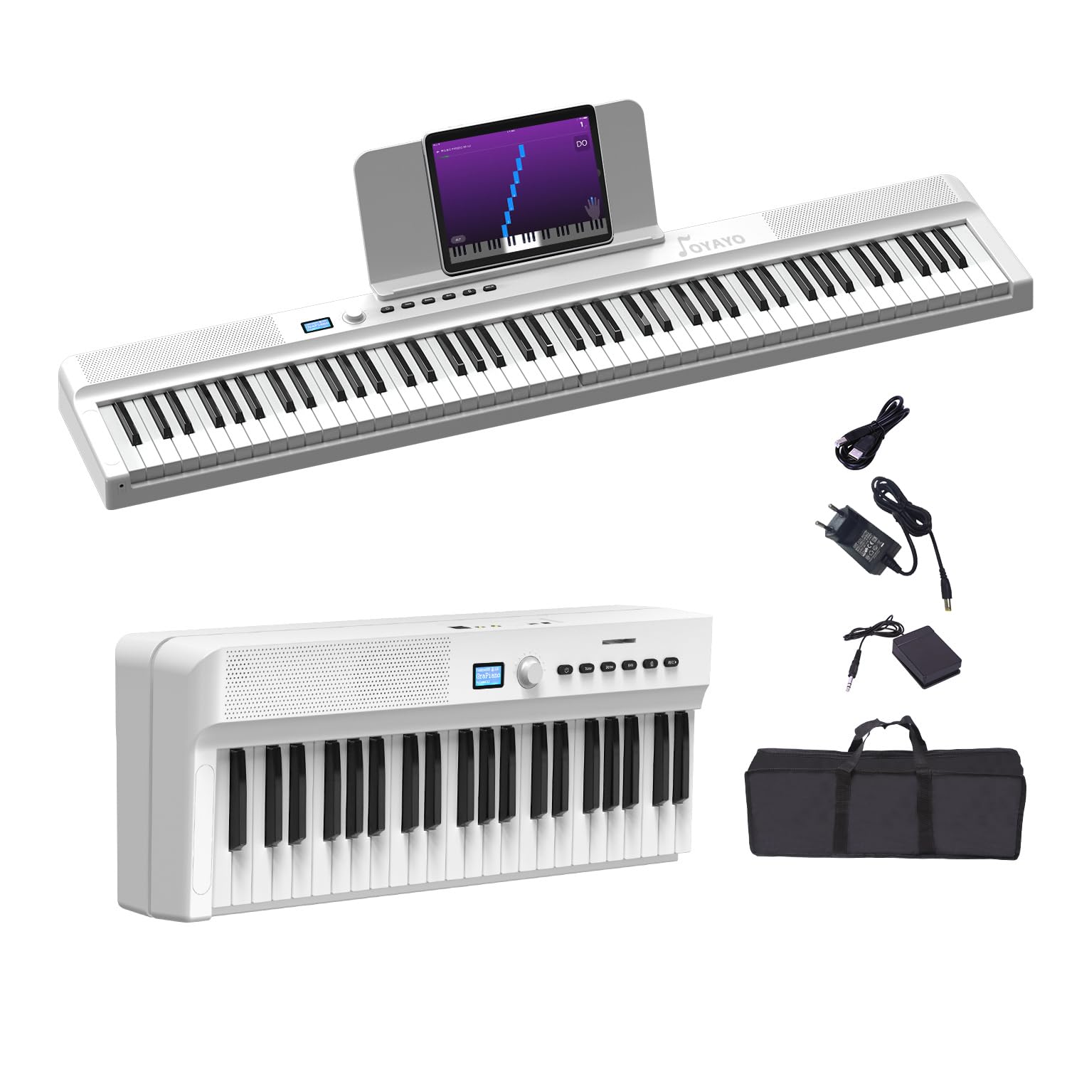 Pianoforte pieghevole migliorato, tastiera semi-ponderata a grandezza naturale, supporta MIDI, tastiera portatile pieghevole con cavo dati, adatta per regali (bianco)