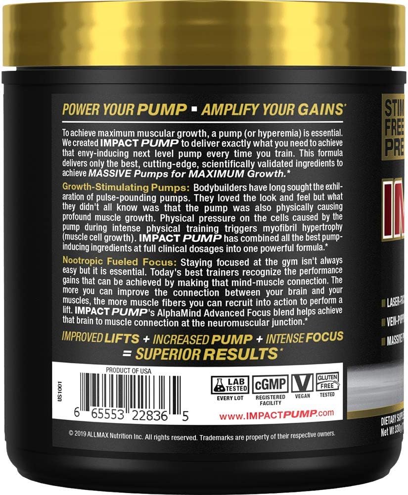 ALLMAX Nutrition Impact Pump - Non-Stim Pump Pre-Workout - Unflavored - 330g