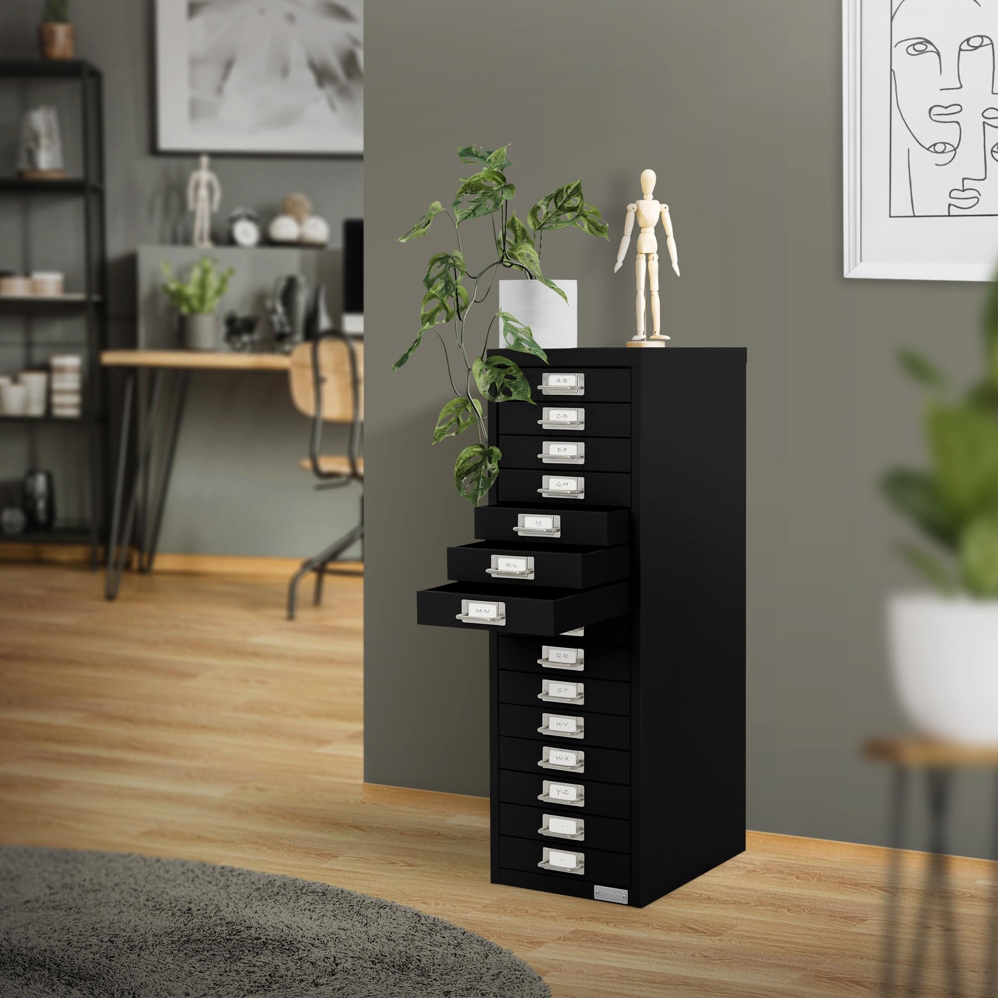 ML-Design Armadio per Archiviazione con 15 Cassetti 28x38x87 cm Nero Cassettiera in Metallo per DIN A4 Schedario per Ufficio con Portaetichette Armadietto in Acciaio Portautensili Portaoggetti