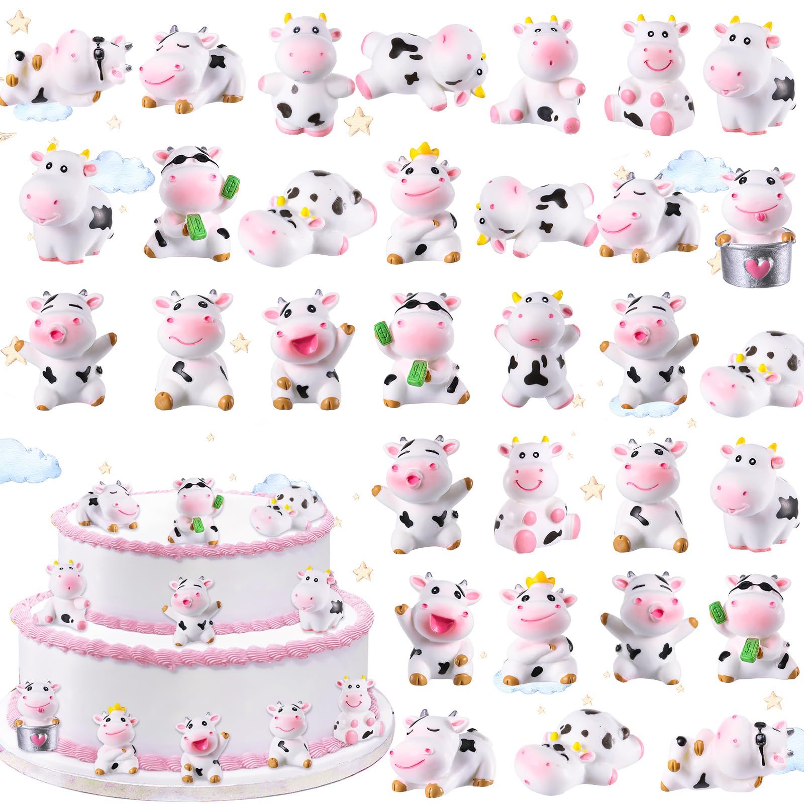 Blulu 14 Pcs Cow Cake Topper Cow Cake Decorations Animals Miniature Figurines Toys Resin Garden Miniature Moss Landscape DIY Terrarium Crafts for Birthday Party Baby Shower Garden Home Party Decor