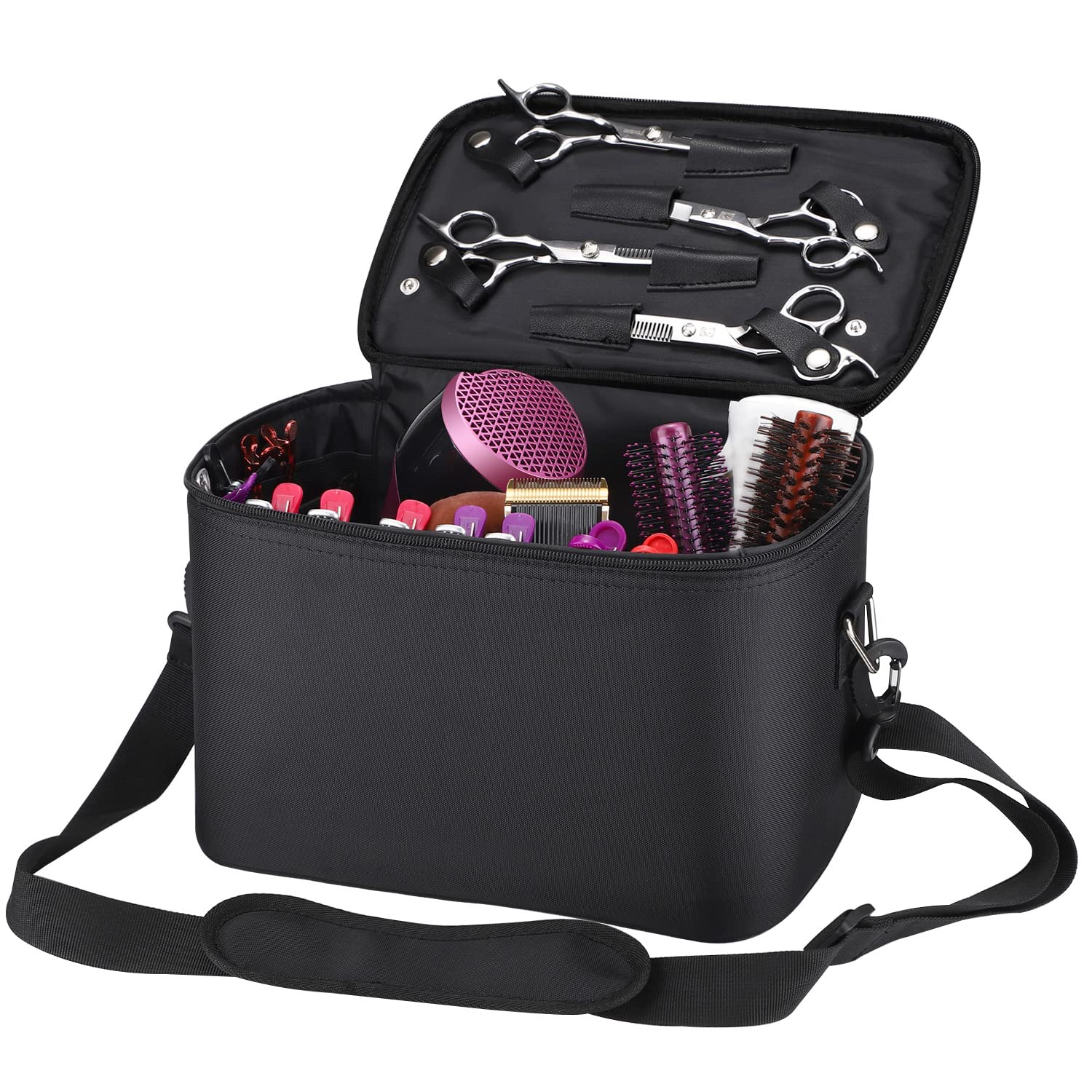 Noverlife Large Capacity Barber Carrying Case with Shoulder Strap, Professional Salon Hair Cutting Scissor Box Durable Hairdressing Tool Storage Bag Portable Hair Styling Makeup Pet Grooming Organizer