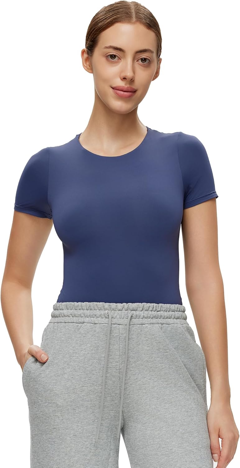 NANJI Short Sleeve Bodysuit for Women - Crew Neck Slim Fit Thong Body Suit, Stretch Double Lined Snap Tops, Casual Going Out - Image 6