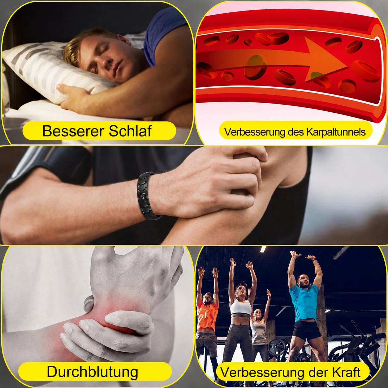 HAQI Bracelet magnétique pour homme - Santé, énergie - Thérapie magnétique - Arthrite - En acier inoxydable
