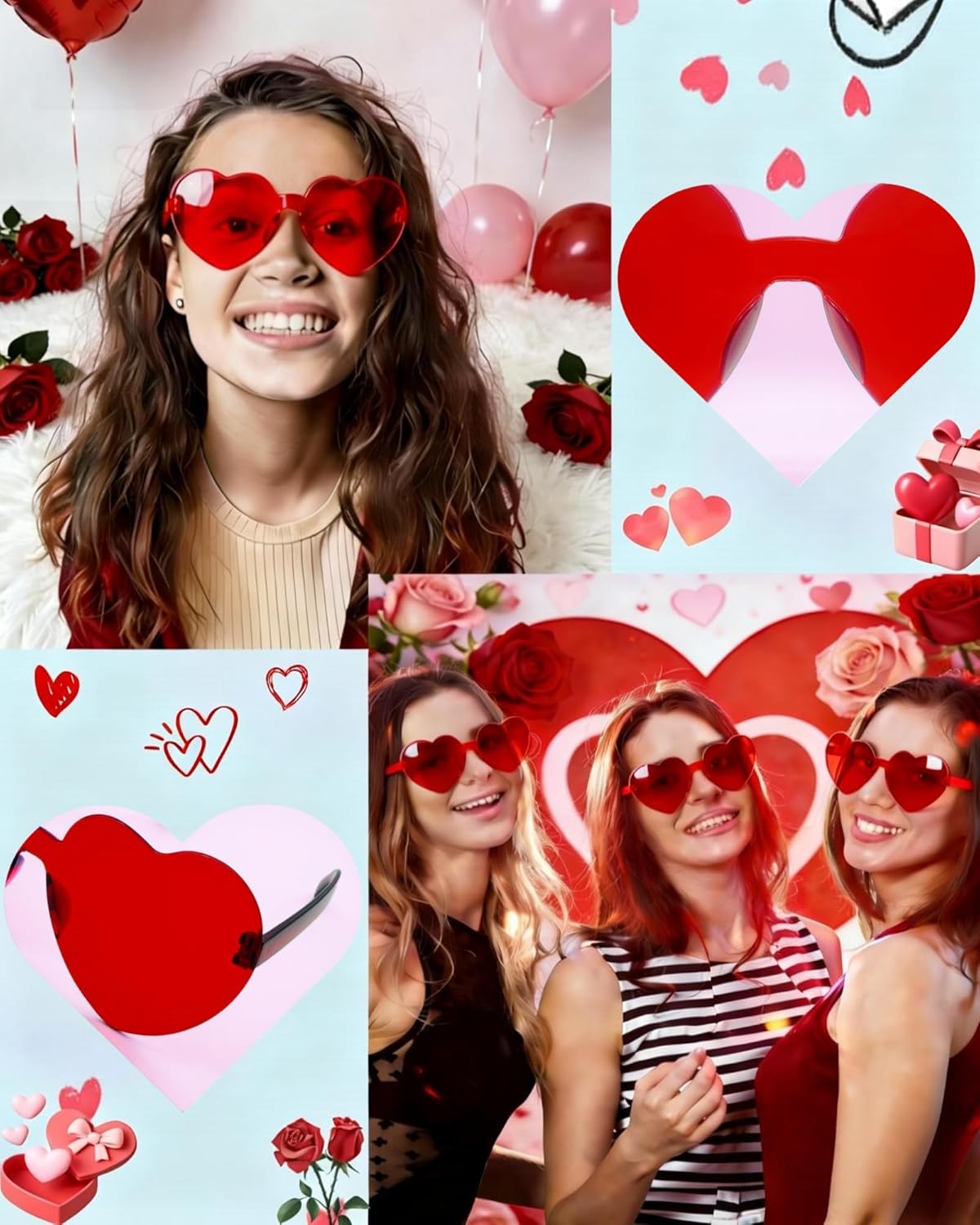 50/100 Pairs Heart Shaped Sunglasses Bulk, Candy Color Transparent Heart Glasses, Women's Bachelorette Party Favor