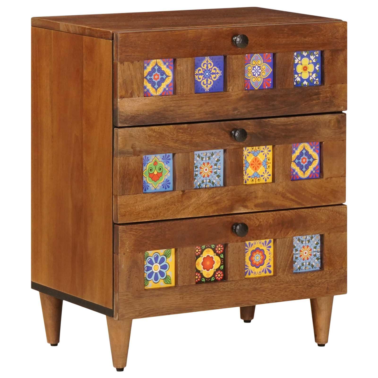 Table de Chevet en Bois de Manguier Massif Marron 50x33x62 cm