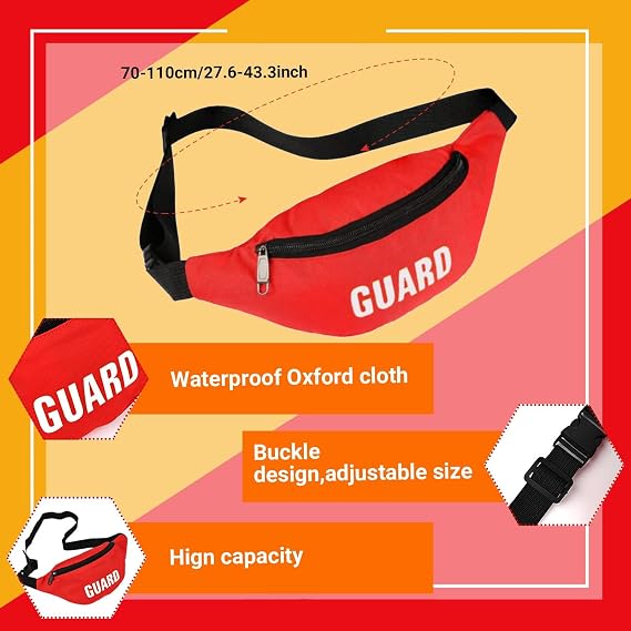 4 Pcs Guard Costume Set Include White Printed Hat Fanny Pack Whistle and Sunglasses for Adults Beach Dress Up