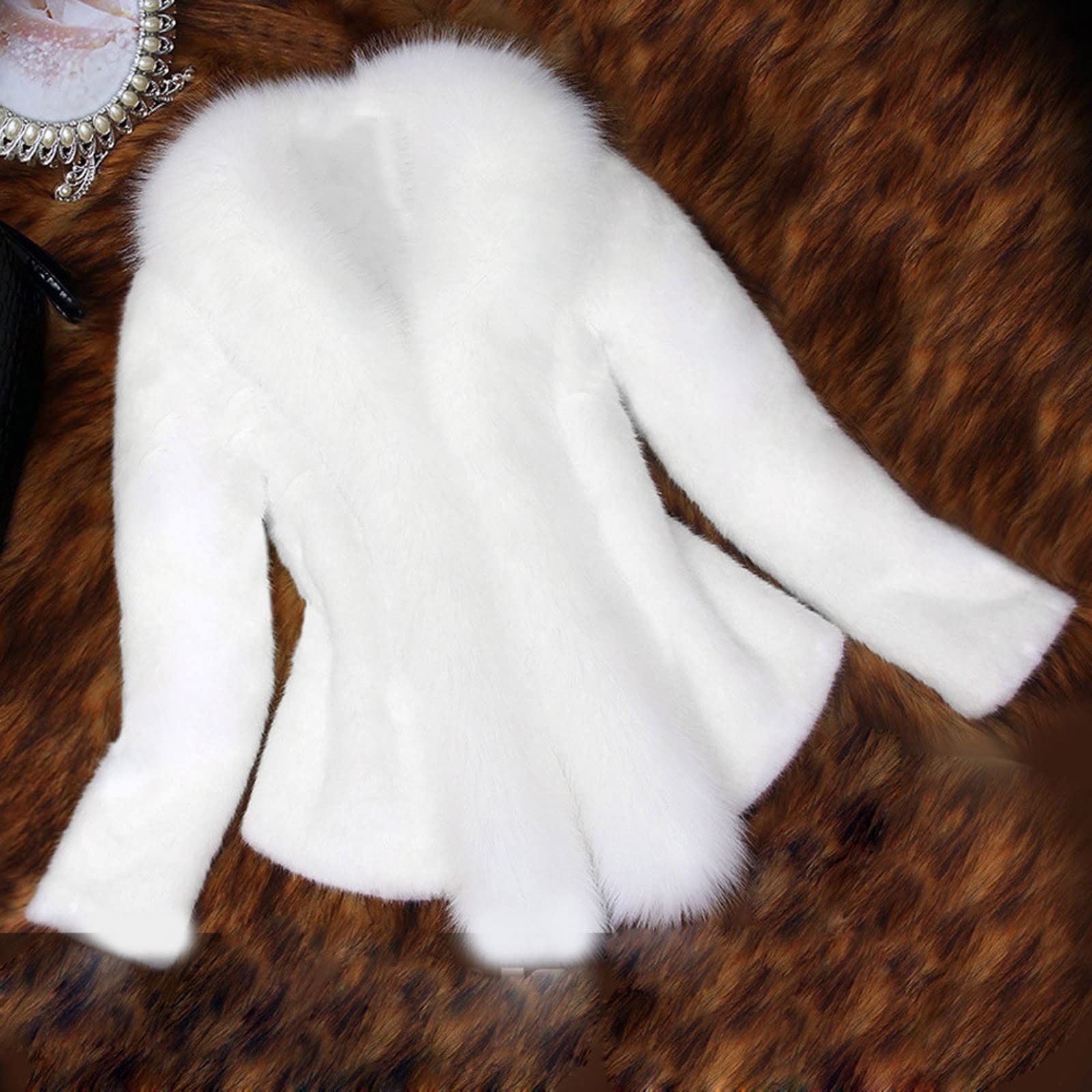 IQYU Cappotto di Pelliccia Sintetica da Donna Bianco per Matrimonio - Cardigan Elegante Corto Invernale Con Collo di Pelliccia