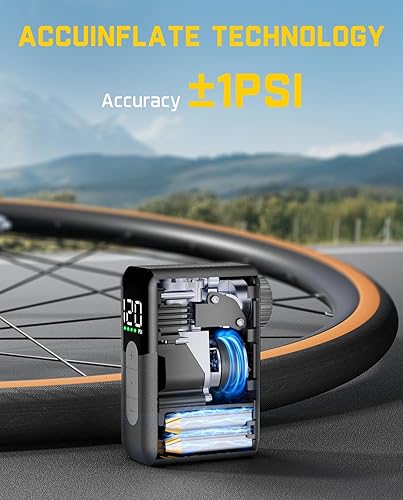 Miniatura 5 de Fanttik X10 Ace Mini bomba de bicicleta con manómetro, bomba eléctrica de bicicleta pequeña de 120 PSI con válvula Presta y Schrader, parada