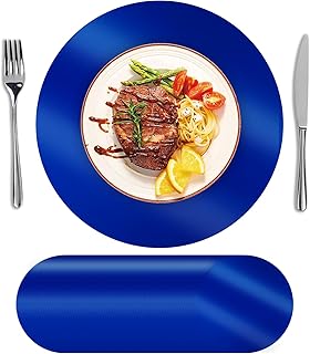 SHACOS 50Pcs Round Blue Placemats, 13" Paper Place Mats Disposable for Dining Table, Charger Plates Table Mat for Christmas Dinner Party Wedding Birthday Banquet Table Setting Decor