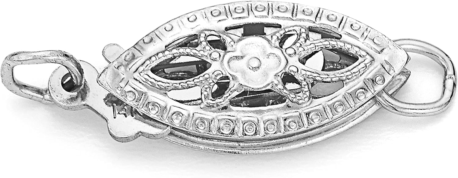 BLUE OCEAN PEARLS 14K Yellow & White Gold Filigree Necklace Clasp, Oval Fish Hook Clasps Connector for Layered Pearls Necklaces, Bracelets, Jewelry Crafts and DIY Gifts (Yellow Gold)