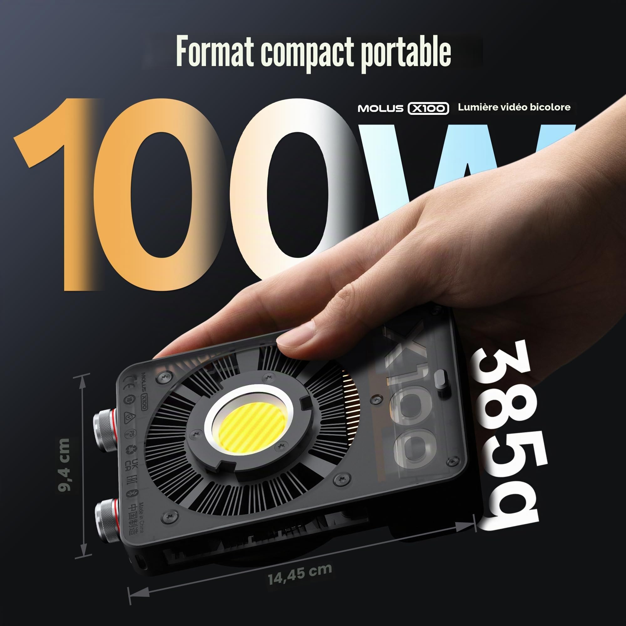 ZHIYUN MOLUS X100 Lumiere Video Standard 100W bi-Couleur [Officiel],Mise à Jour v2 COB Eclairage Video avec 17317 Lux/ 2700~6500K/ CRI≥95/ TLCI≥97/ Contrôle APP